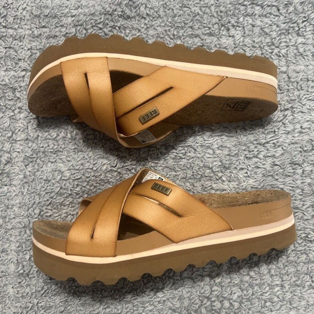 Reef Platform Slip On Sandals Camel Sz7 Boho Cottage Core